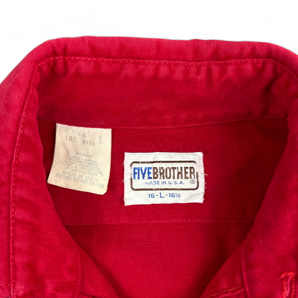 Vintage Five Brother Shirt Adult LARGE Red Flannel USA Union Made Barn Chore 80s - Picture 5 of 12